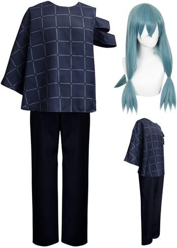 Men Costume Outfit Uniform Blue Tops Pants With Wig in Saudi Arabia