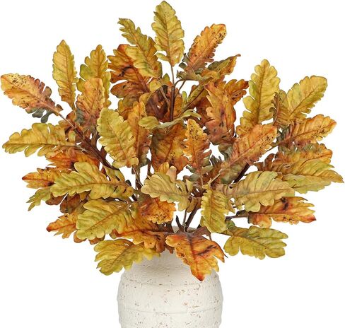 Faux Oak Leaf Branches 5 Pcs Fall Leaf Stems for Vases, 18" Fall Leaves Stems Artificial Oak Branches, Faux Oaks Branch for Autumn Decor Farmhouse Thanksgiving Centerpiece Halloween Decoration, Yellow in Saudi Arabia