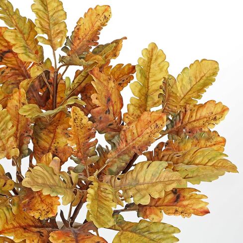 Faux Oak Leaf Branches 5 Pcs Fall Leaf Stems for Vases, 18" Fall Leaves Stems Artificial Oak Branches, Faux Oaks Branch for Autumn Decor Farmhouse Thanksgiving Centerpiece Halloween Decoration, Yellow in Saudi Arabia