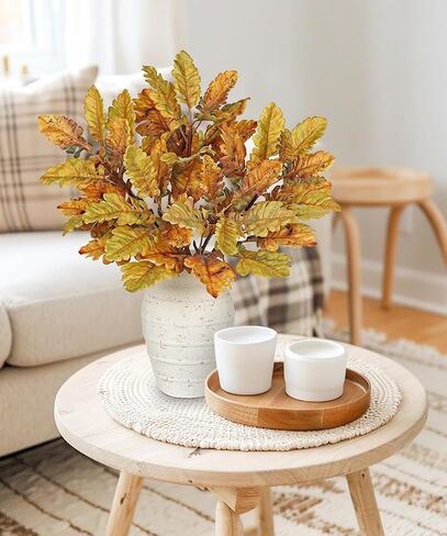 Faux Oak Leaf Branches 5 Pcs Fall Leaf Stems for Vases, 18" Fall Leaves Stems Artificial Oak Branches, Faux Oaks Branch for Autumn Decor Farmhouse Thanksgiving Centerpiece Halloween Decoration, Yellow in Saudi Arabia