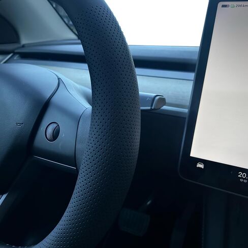 Nappa Leather Steering Wheel Cover for Tesla Model 3/Y 2016-2025 2026 Juniper/Highland, Non-Slip Breathable Tesla Model 3/Y Steering Wheel Protector, Black (Black-Anti-Slip Design) in Saudi Arabia