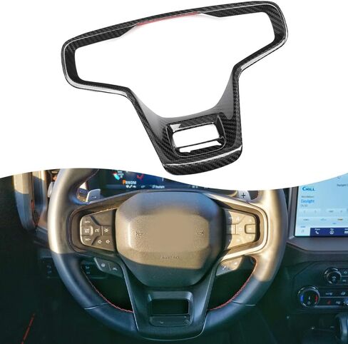 Jogon إطار عجلة القيادة من ألياف الكربون الجافة لشاحنة Ford Bronco للطرق الوعرة الخارجية 2021 2022 2023 2024، ديكور داخلي، ملصق قولبة غطاء عجلة القيادة (لامع CF) in Kuwait