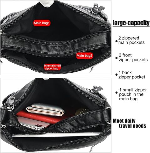Crossbody Bags for Women - Soft Leather Multi-pocket Purses Shoulder Handbags with Adjustable Shoulder Strap in Saudi Arabia
