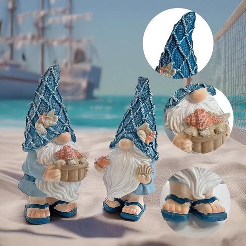 LIFFY Beach Theme Bathroom Gnome Statue - Coastal Christmas Decor - Beach Decor Christmas Gnomes - Coastal Holiday Birthday Gift Ideas, Garden Gnomes Outdoor, Beach Christmas Decorations in Kuwait