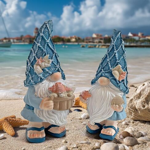 LIFFY Beach Theme Bathroom Gnome Statue - Coastal Christmas Decor - Beach Decor Christmas Gnomes - Coastal Holiday Birthday Gift Ideas, Garden Gnomes Outdoor, Beach Christmas Decorations in Kuwait