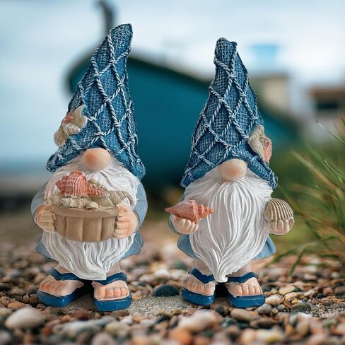 LIFFY Beach Theme Bathroom Gnome Statue - Coastal Christmas Decor - Beach Decor Christmas Gnomes - Coastal Holiday Birthday Gift Ideas, Garden Gnomes Outdoor, Beach Christmas Decorations in Kuwait
