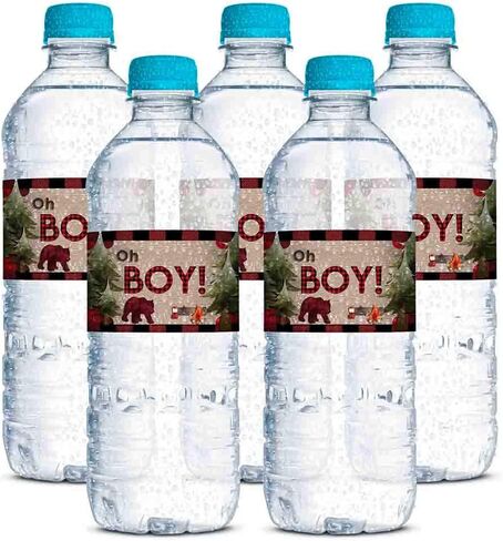 Blue Watercolor It's a Boy Baby Shower Waterproof Water Bottle Sticker Wrappers 20 Wrap Around Labels Sized 1.75" x 8.5" by AmandaCreation in Saudi Arabia