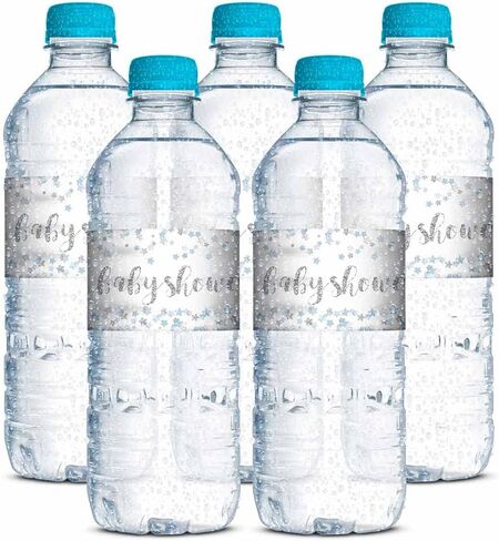 Blue Watercolor It's a Boy Baby Shower Waterproof Water Bottle Sticker Wrappers 20 Wrap Around Labels Sized 1.75" x 8.5" by AmandaCreation in Saudi Arabia
