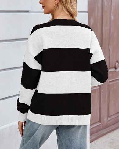 Unisex Striped Cardigan Sweaters Open Front Long Sleeve Oversized Button V Neck Knit Outwear in Saudi Arabia