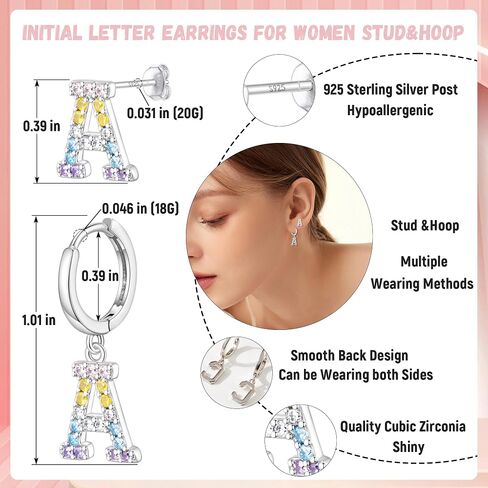 Hypoallergenic Earrings for Women Girls Sterling Silver 925-Littel Cute Kids Stud Hoop Dangle Initial Letter Earring for Girls Jewelry Present in Saudi Arabia