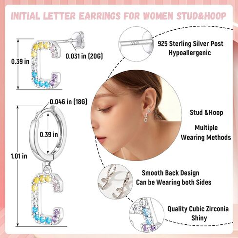 Hypoallergenic Earrings for Women Girls Sterling Silver 925-Littel Cute Kids Stud Hoop Dangle Initial Letter Earring for Girls Jewelry Present in Saudi Arabia