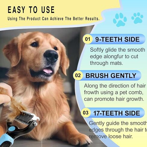 2-in-1 Dog Brush for Shedding - Deshedding Tool, Flea Comb, and Undercoat Rake for Long & Short Haired Dogs, Pet Grooming Kit with Glove in Kuwait