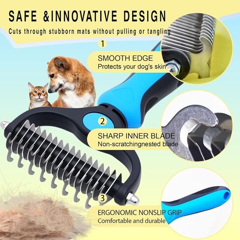 2-in-1 Dog Brush for Shedding - Deshedding Tool, Flea Comb, and Undercoat Rake for Long & Short Haired Dogs, Pet Grooming Kit with Glove in Kuwait