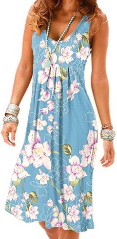 Camisunny Women Casual Loose Tank Dresses Sleeveless Beach Vacation Dress Swing Pleated U Neck Fashion Soft in Kuwait