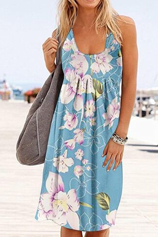 Camisunny Women Casual Loose Tank Dresses Sleeveless Beach Vacation Dress Swing Pleated U Neck Fashion Soft in Kuwait
