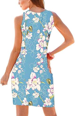 Camisunny Women Casual Loose Tank Dresses Sleeveless Beach Vacation Dress Swing Pleated U Neck Fashion Soft in Kuwait