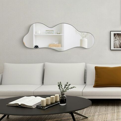 Irregular Wall Mirror Asymmetrical Mirror, 39"x 16" Wall Mirror for Bathroom Bedroom Living Room Entryway, Modern Decorative Mirror Hanging in Saudi Arabia