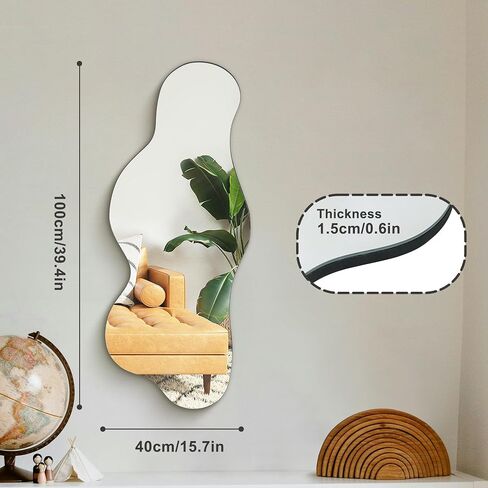 Irregular Wall Mirror Asymmetrical Mirror, 39"x 16" Wall Mirror for Bathroom Bedroom Living Room Entryway, Modern Decorative Mirror Hanging in Saudi Arabia