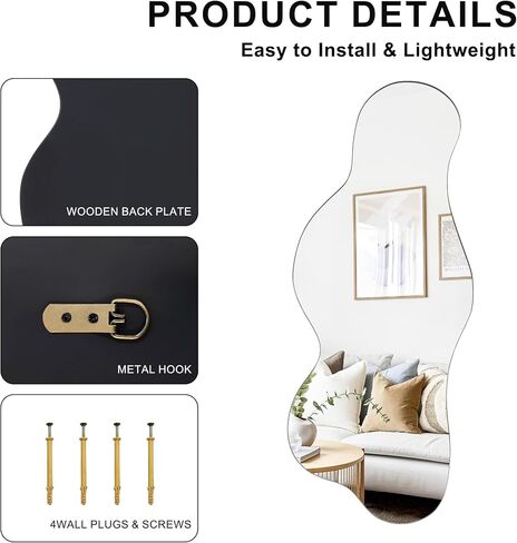 Irregular Wall Mirror Asymmetrical Mirror, 39"x 16" Wall Mirror for Bathroom Bedroom Living Room Entryway, Modern Decorative Mirror Hanging in Saudi Arabia