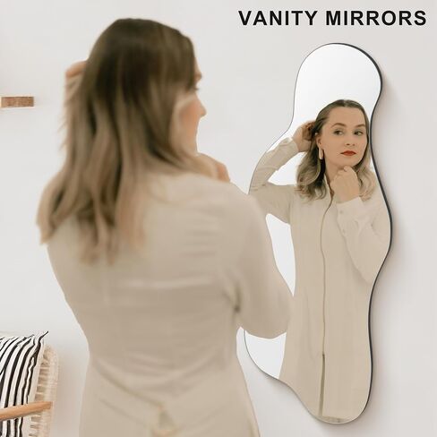 Irregular Wall Mirror Asymmetrical Mirror, 39"x 16" Wall Mirror for Bathroom Bedroom Living Room Entryway, Modern Decorative Mirror Hanging in Saudi Arabia