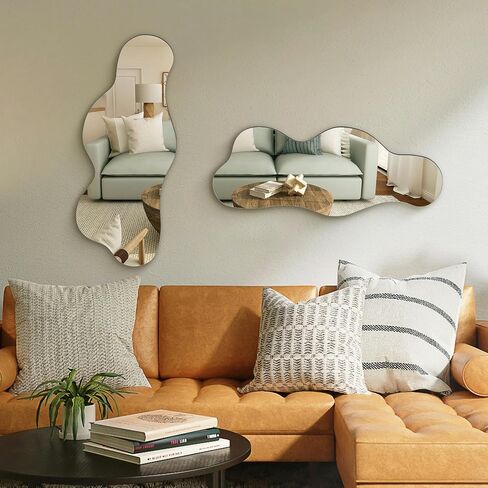 Irregular Wall Mirror Asymmetrical Mirror, 39"x 16" Wall Mirror for Bathroom Bedroom Living Room Entryway, Modern Decorative Mirror Hanging in Saudi Arabia