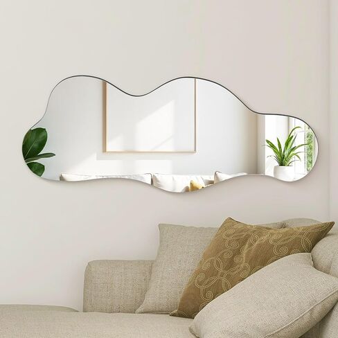 Irregular Wall Mirror Asymmetrical Mirror, 39"x 16" Wall Mirror for Bathroom Bedroom Living Room Entryway, Modern Decorative Mirror Hanging in Saudi Arabia