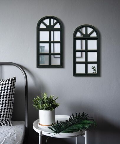 Putuo Decor Set of 2 Vintage Arch Window Frame Wall Decor with Acrylic Mirror Rustic Farmhouse Style for Living Room Bedroom Entryway Hallway Distressed Turquoise in Saudi Arabia