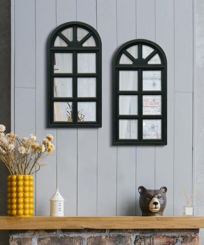 Putuo Decor Set of 2 Vintage Arch Window Frame Wall Decor with Acrylic Mirror Rustic Farmhouse Style for Living Room Bedroom Entryway Hallway Distressed Turquoise in Saudi Arabia