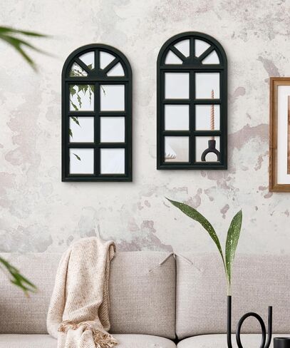 Putuo Decor Set of 2 Vintage Arch Window Frame Wall Decor with Acrylic Mirror Rustic Farmhouse Style for Living Room Bedroom Entryway Hallway Distressed Turquoise in Saudi Arabia