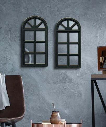 Putuo Decor Set of 2 Vintage Arch Window Frame Wall Decor with Acrylic Mirror Rustic Farmhouse Style for Living Room Bedroom Entryway Hallway Distressed Turquoise in Saudi Arabia