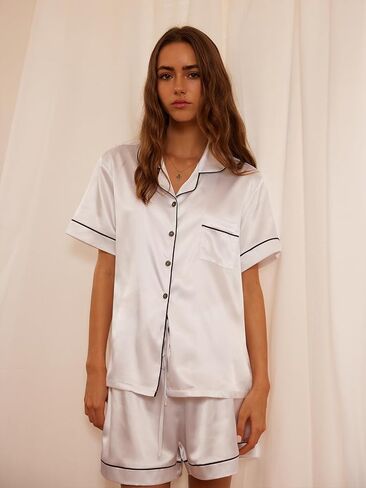 Satin Pajamas for Women Set Bridal Party Silk Pajama Bridesmaid Pjs Wedding PJ for Ladies Sleepwear Loungewear in Saudi Arabia