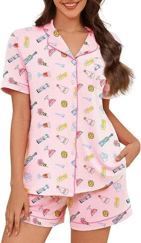 American Trends Button Down Pajamas for Women Set - 2 Piece Sleepwear with Lapel & Breathable LoungeWear PJ Sets for Women in Saudi Arabia
