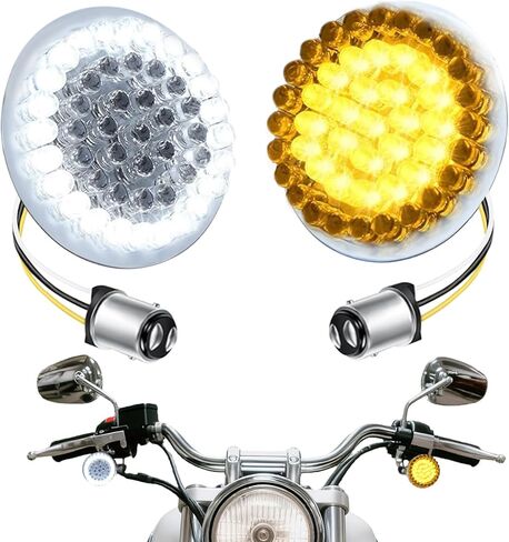 Deepfeel 2 بوصة 1157 كهرمان أمامي + أبيض LED إشارة الانعطاف وإضاءة الجري، ضوء تشغيل فرامل الدراجة النارية 800 Lumon لـ Harley Softail، Dyna، Sportster، Touring، Tri Glide in Kuwait