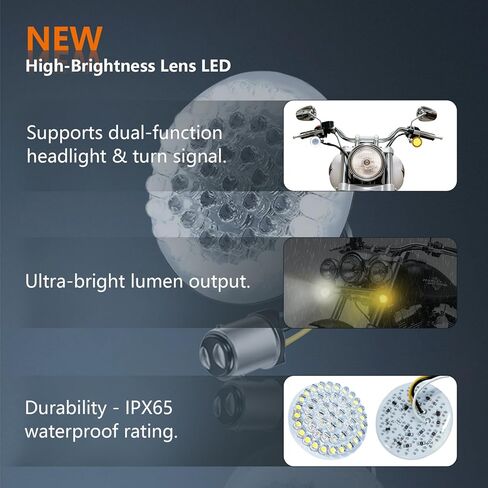 Deepfeel 2 بوصة 1157 كهرمان أمامي + أبيض LED إشارة الانعطاف وإضاءة الجري، ضوء تشغيل فرامل الدراجة النارية 800 Lumon لـ Harley Softail، Dyna، Sportster، Touring، Tri Glide in Kuwait