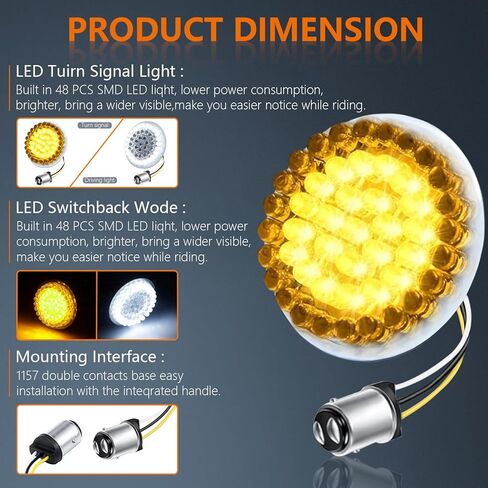 Deepfeel 2 بوصة 1157 كهرمان أمامي + أبيض LED إشارة الانعطاف وإضاءة الجري، ضوء تشغيل فرامل الدراجة النارية 800 Lumon لـ Harley Softail، Dyna، Sportster، Touring، Tri Glide in Kuwait