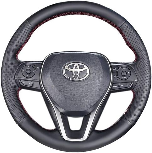 Hand Sewn Black Perforated Leather Interior Car Steering Wheel Cover, Anti Slip and Breathable Ultra-Fine Fiber Leather, for Toyota Rav4 2019-2022/Camry 2018-2022/Corolla 2020-2022/Avalon 2019-20 in Kuwait
