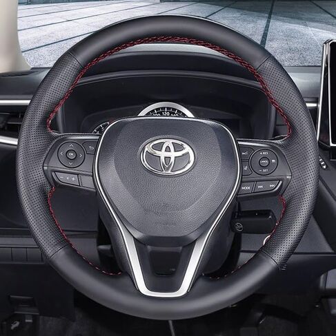 Hand Sewn Black Perforated Leather Interior Car Steering Wheel Cover, Anti Slip and Breathable Ultra-Fine Fiber Leather, for Toyota Rav4 2019-2022/Camry 2018-2022/Corolla 2020-2022/Avalon 2019-20 in Kuwait