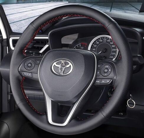 Hand Sewn Black Perforated Leather Interior Car Steering Wheel Cover, Anti Slip and Breathable Ultra-Fine Fiber Leather, for Toyota Rav4 2019-2022/Camry 2018-2022/Corolla 2020-2022/Avalon 2019-20 in Kuwait