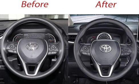 Hand Sewn Black Perforated Leather Interior Car Steering Wheel Cover, Anti Slip and Breathable Ultra-Fine Fiber Leather, for Toyota Rav4 2019-2022/Camry 2018-2022/Corolla 2020-2022/Avalon 2019-20 in Kuwait