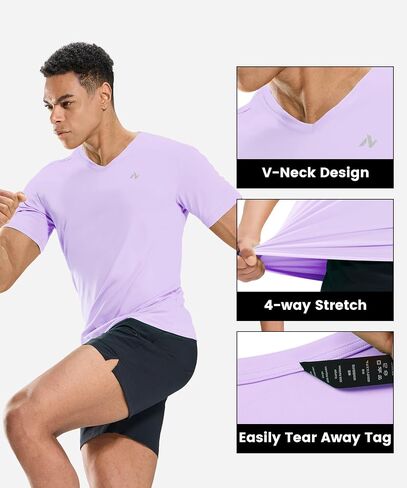 Men's V Neck UPF 50+ UV Sun Protection Short Sleeve T-Shirts Athletic Dry Fit Tee Shirt for Running Workout Gym in Saudi Arabia