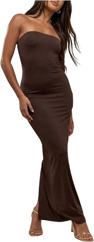 Floerns Women's Strapless Tube Bodycon Dress Bandeau Slit Party Club Maxi Dress in Saudi Arabia