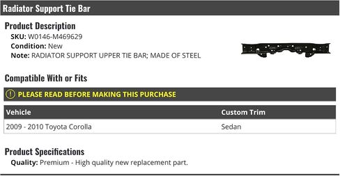 Radiator Support Upper Tie Bar - Compatible with 2009-2010 Toyota Corolla in Saudi Arabia