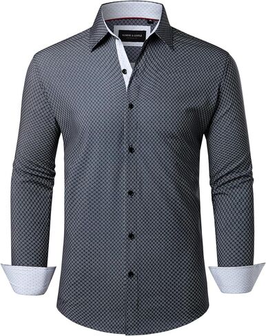 Alimens & Gentle Men's Dress Shirts Wrinkle Free Long Sleeve Shirts Printed Casual Business Button Down Shirt in Saudi Arabia