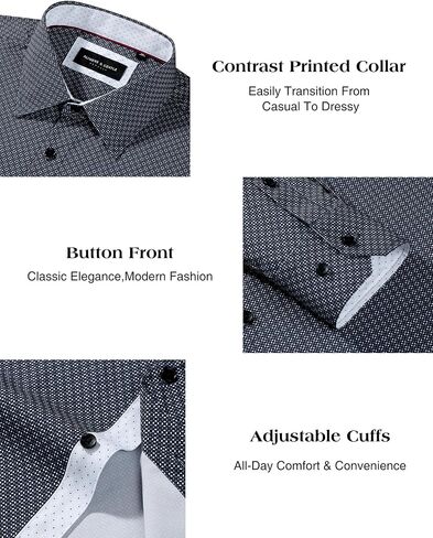 Alimens & Gentle Men's Dress Shirts Wrinkle Free Long Sleeve Shirts Printed Casual Business Button Down Shirt in Saudi Arabia