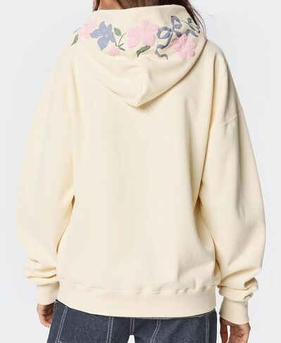 Women Oversized Floral Graphic Hoodie Sweatshirt Hoodies Pullover Cotton Blend Y2k Casual Winter Fall Clothes Pale Yellow in Saudi Arabia
