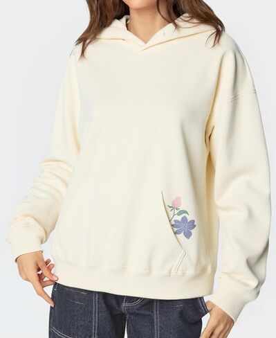 Women Oversized Floral Graphic Hoodie Sweatshirt Hoodies Pullover Cotton Blend Y2k Casual Winter Fall Clothes Pale Yellow in Saudi Arabia