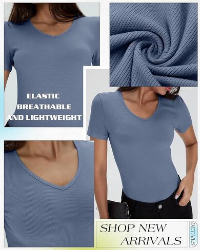 Huukeay 5 Pack Women's Cotton V Neck T-Shirts Multipack Short Sleeve Slim Casual Ribbed Tops 2025 Summer Basic Tee in Kuwait