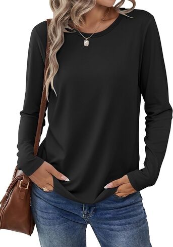 ANRABESS Long Sleeve Shirts for Women Casual Crewneck Basic Tee Tshirts Loose Fit Curved Hem Tunic Top 2025 Fall Outfits in Saudi Arabia