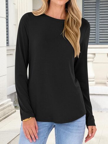 ANRABESS Long Sleeve Shirts for Women Casual Crewneck Basic Tee Tshirts Loose Fit Curved Hem Tunic Top 2025 Fall Outfits in Saudi Arabia