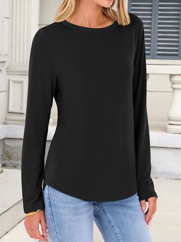 ANRABESS Long Sleeve Shirts for Women Casual Crewneck Basic Tee Tshirts Loose Fit Curved Hem Tunic Top 2025 Fall Outfits in Saudi Arabia